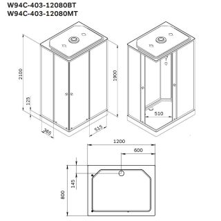 Душевая кабина Am.Pm X-Joy W94C-403-12080BT профиль мат.черный стекло прозрачное